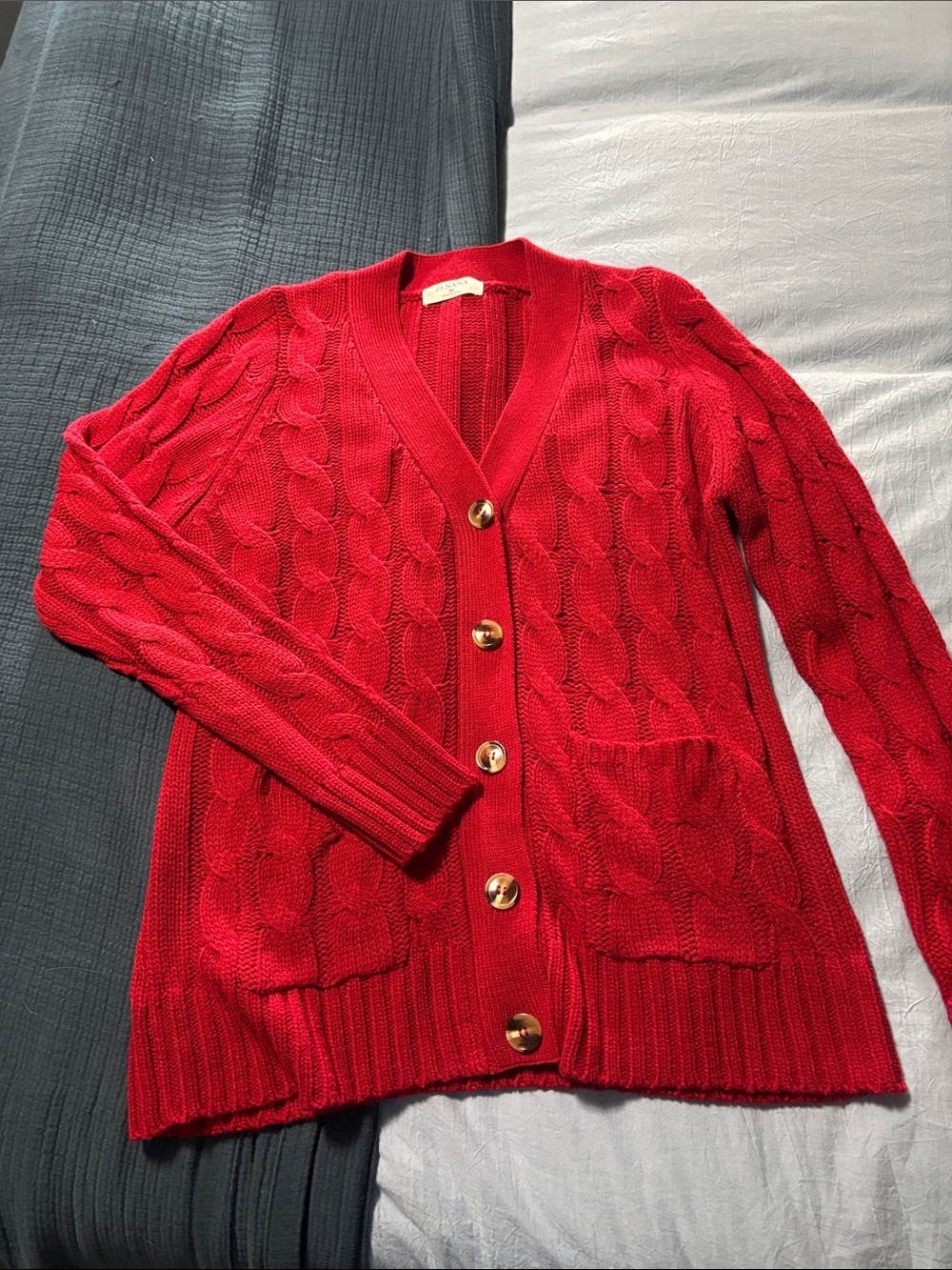 Zenana Outfitters Red Cable Knit Cardigan with Gold Buttons